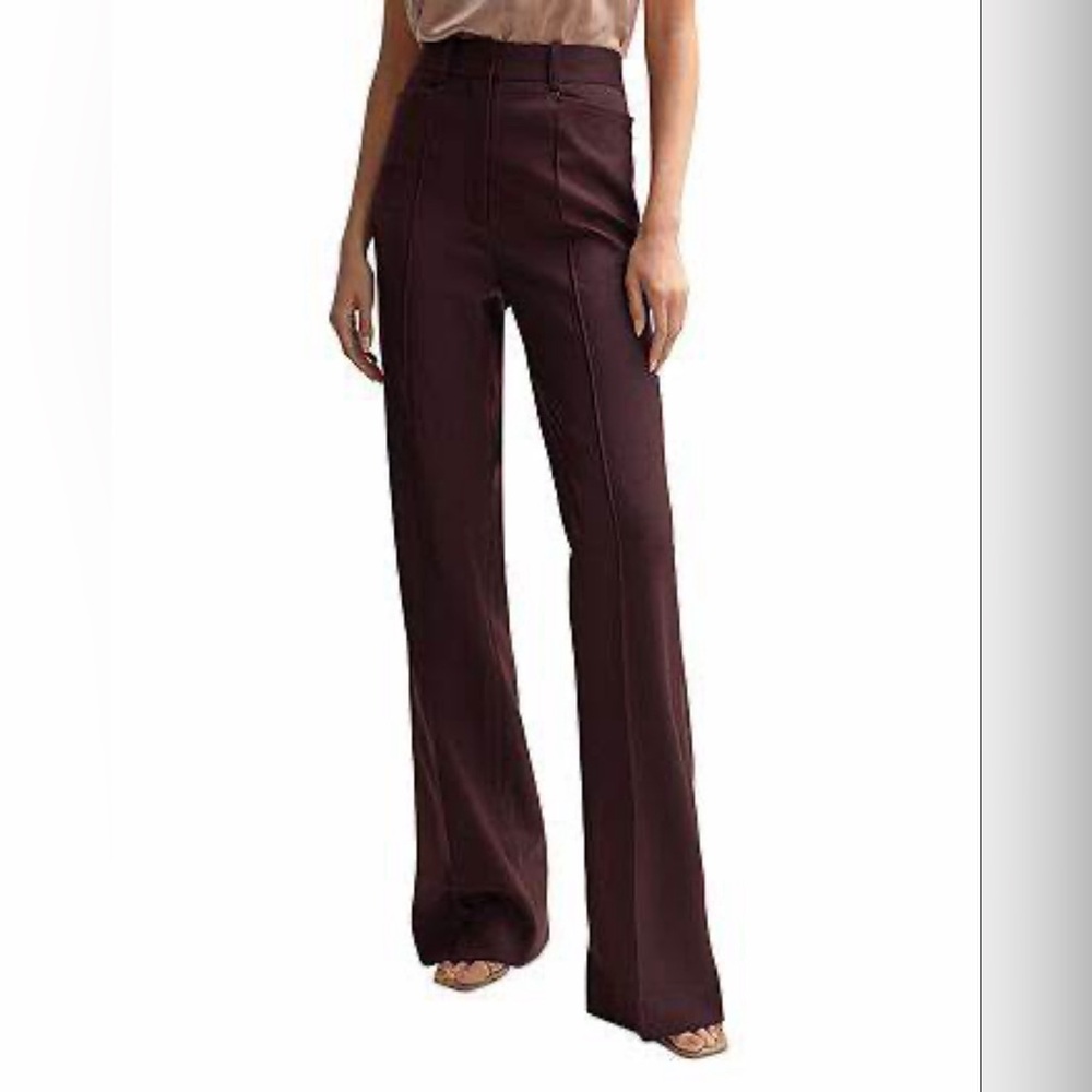 REISS Burgundy Flora Flare Wool Blend Trousers